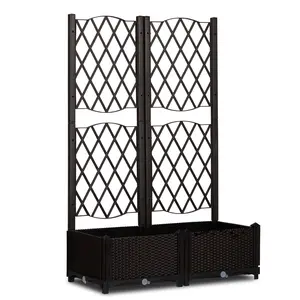 Wicker Trellis Planter, Outdoor Raised Garden Bed with Drainage Holes, Free-Standing Trellis Planter Box for Vine Climbing Plants and Flowers in Garden Patio Balcony, Brown