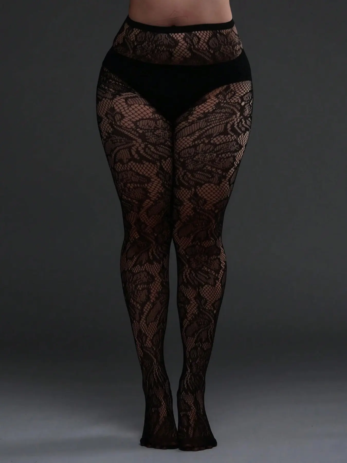 Plus Size Women's Fishnet Tight Pants, Sheer, Leaf Cut-Out Design, Sexy Fashion, Suitable for Party, Home, Office, Daily Wear, Versatile Use