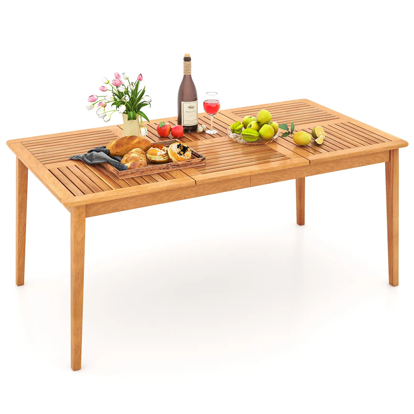 COSTWAY - 6-Person Outdoor Acacia Wood Rectangular Bistro Dining Table