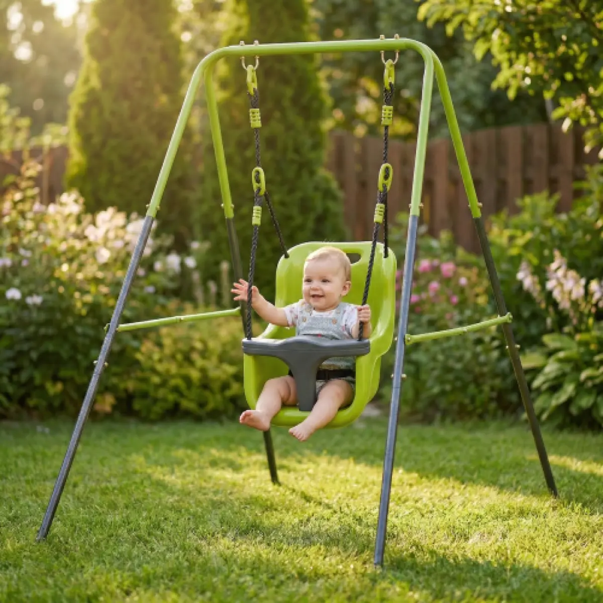 Aobtkel Baby Infant Swing with Safety Harness, Full Body Ergonomic Support Seat, Crotch Strap, Heavy-Duty Metal Frame, Easy-Clean Design for 6 Months-2 Years Toddlers, Indoor/Outdoor Nursery Backyard Gift
