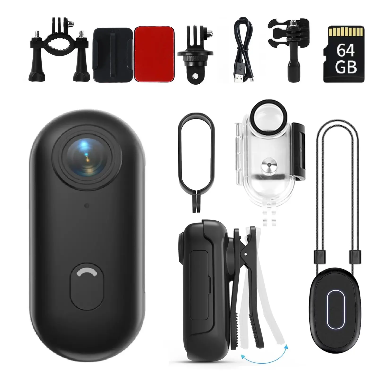 TVS 64GB 4K Thumb Action Camera - Ultra-Compact Video Recording Camera, IPX7 Waterproof, Magnetic POV, Hands-Free Portable Body Cam for Bike Cycling & Vlogging, Black