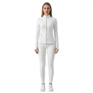 RD【Golden Ziipper】Two Piece Set Women's Soft Brushed Sport Jacket & Leggings Set, Long Sleeve with Thumbholes, Pockets with GOLDEN ZIPPERS, Stretchy, Butter Feel Breathable Skin-Friendly comfortable and casual, for daily exercise