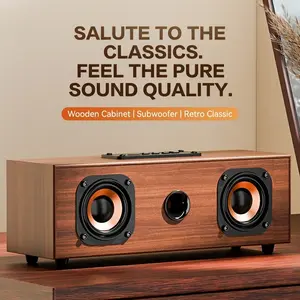 【HUICHANG】Classic Wood Grain Classic Wireless Speaker H015, equipped with Bluetooth connection and radio function, desktop audio system, suitable for singing together #summervibes tiktokshopspringglowup