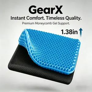 GearX Double-Thick Gel Seat Cushion (16.5x14.5x1.38 in) - Breathable Honeycomb Design, Non-Slip Cover, Ergonomic Curve Support for Car, Office