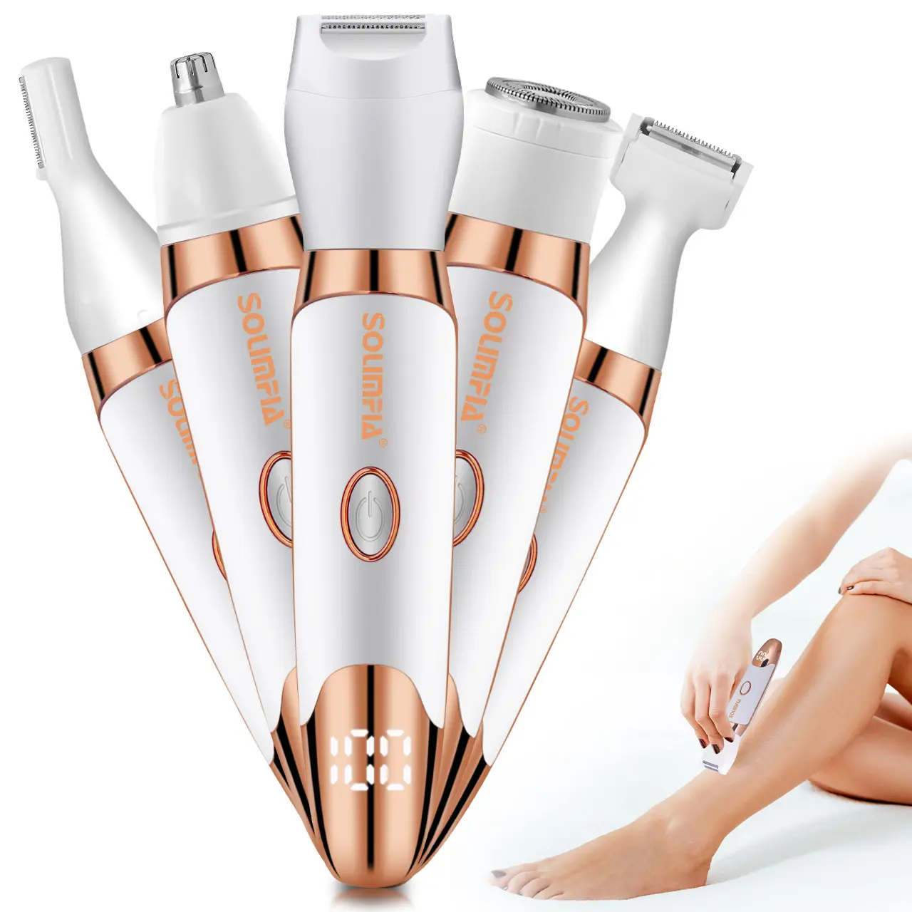 5 in 1 Electric Shaver, Rechargeable Women's Hair Trimmer, Portable Bikini Trimmer for Arms, Legs, Underarms, Bikini Areas, Professional Hair Removal Tool for Women, Showerproof Cordless Shaver, Travel Shaver, Cordless Body Shaver