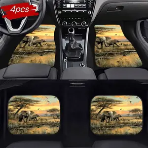 African Elephant Grassland Car Mat Set, Durable Anti-Slip, Interior Decoration Essential, Enhance Driving Comfort, Suitable for All Cars