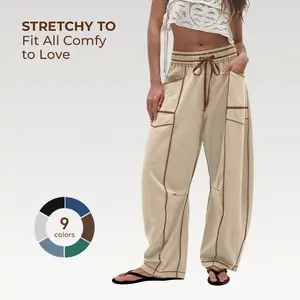 SHAPUM Stretchy to Fit All Comfy to Love Women's Bohemian Trousers Elastic Waist Wide Leg Baggy Harem Sweatpants with Pockets for Curvy Comfortable Casual Wear