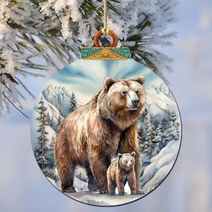 Grizzly Bear with Cub Wooden Ornaments by G.Debrekht - Wildlife Holiday Decor - 870070
