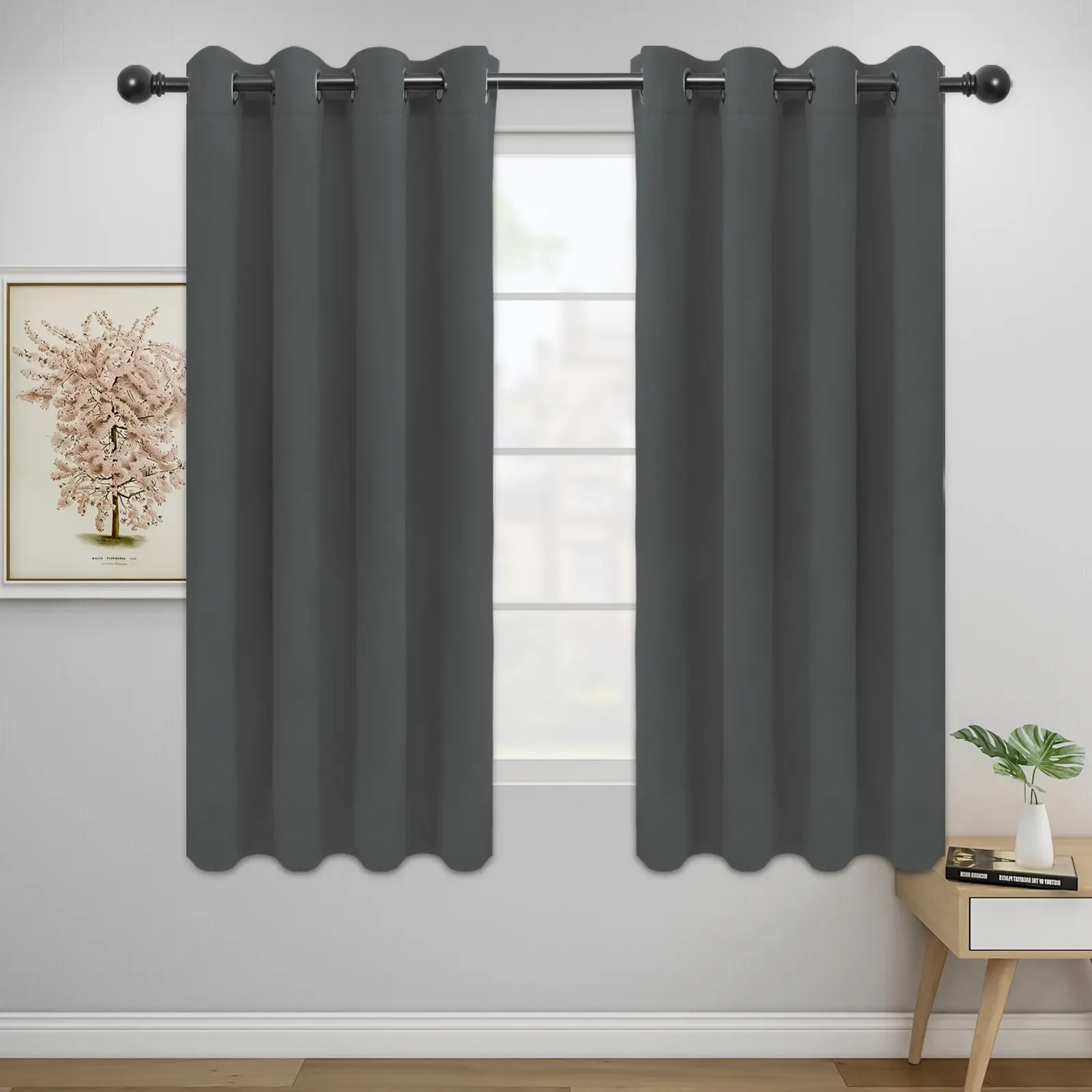 Easy-Going Easy Install Blackout Curtains - 2 Panels, Solid Thermal Insulated Grommet Drapes, Noise Reduction Room Darkening Window Treatments for Bedroom, Living Room, Easy Install Curtain