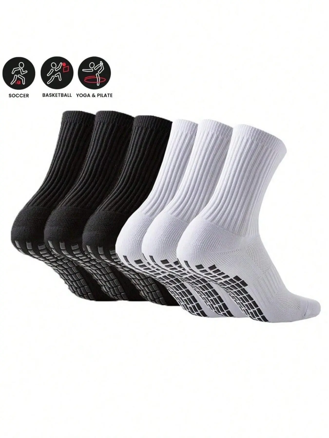 6 Pairs Adult Unisex Anti-Slip Soccer Sports Athletic Socks, Silicone Grip Points, Thick Cushioned Sole, Breathable and Comfortable, Suitable for Running, Sports Fit Socks