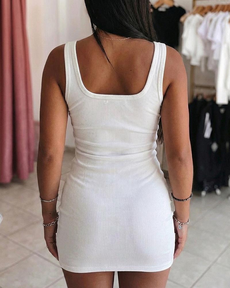 ChicMe Women's Rhinestone Ribbed Mini Dress Snatched Square Neck Bodycon Tank Dress for Club Birthday & Night Out