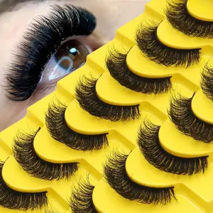 [10 Pairs False Eyelashes] 10 Pairs Dramatic Volume False Eyelashes | Thick, Curly, Natural Look with Clear Band, Soft Faux Mink, 15mm, D-Curl | Perfect for Stage, Party & Everyday, Cosmetic Eyelashes
