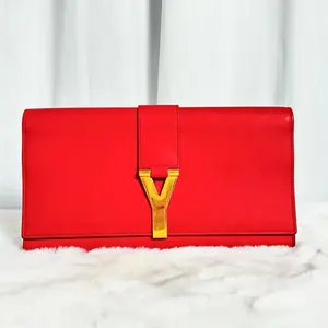 Pre-owned Yves Saint Laurent Saint Laurent YSL Authentic Red Leather Y Clutch |20901447
