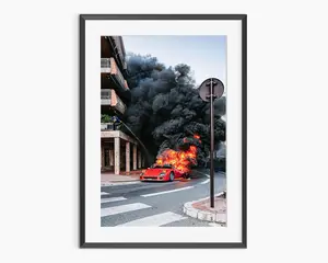 Classic Car Prints, Ferrari F40 Photo, Burning Car Poster