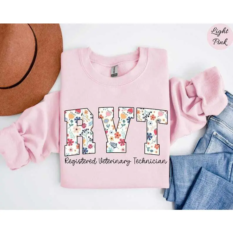 Floral RVT T-Shirt or Sweatshirt, Wildflowers RVT Shirt, RVT Gift, Nurse Appreciation tee, Registered Veterinary Technician hoodie