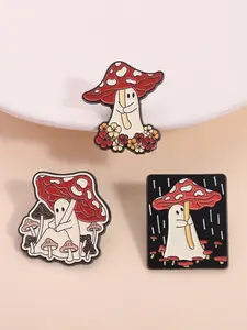 3pcs Ghost Mushroom Enamel Pins, Lapel Pins, Cute Fantasy Forest Design, Mystical Collectible Badges, Perfect Gift for Friends, Party Decorations, Lapel Brooch, Accessories