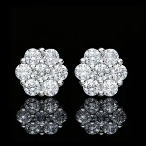HELLOICE Moissanite Cluster Flower Stud Earrings 8mm Big Round Synthetic Moissanite Jewelry Gift for Women Men