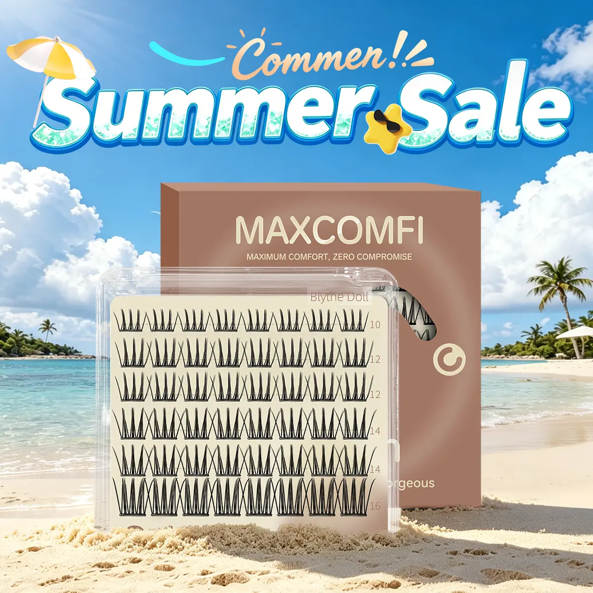 MaxComfi Preglued Cluster Lashes Kit - D-Curl DIY Volume Eyelashes, Blythe Doll Eye Effect, Airy Cute, Waterproof, Long-Lasting, Super Soft, Thin Band, Beginner-Friendly Adhesive for Lash Clusters at Home, Natural Daily Look, Cosmetic