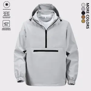 Men's Korean Style Loose Fit Half Zip Hooded Jacket, Lightweight Outdoor Windproof Sweatshirt with Half Zipper Placket and Zipper large Pockets, Solid Color Versatile Layered Long Sleeve Top, Suitable for Everyday Casual Wear and Hiking Trips