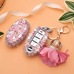 Fashion Luxury Sparkling Rhineston car Key fob cover for Nissan with Altima Pathfinder Armada Murano Maxima Rogue Infinity Smart Remote, Genuine
