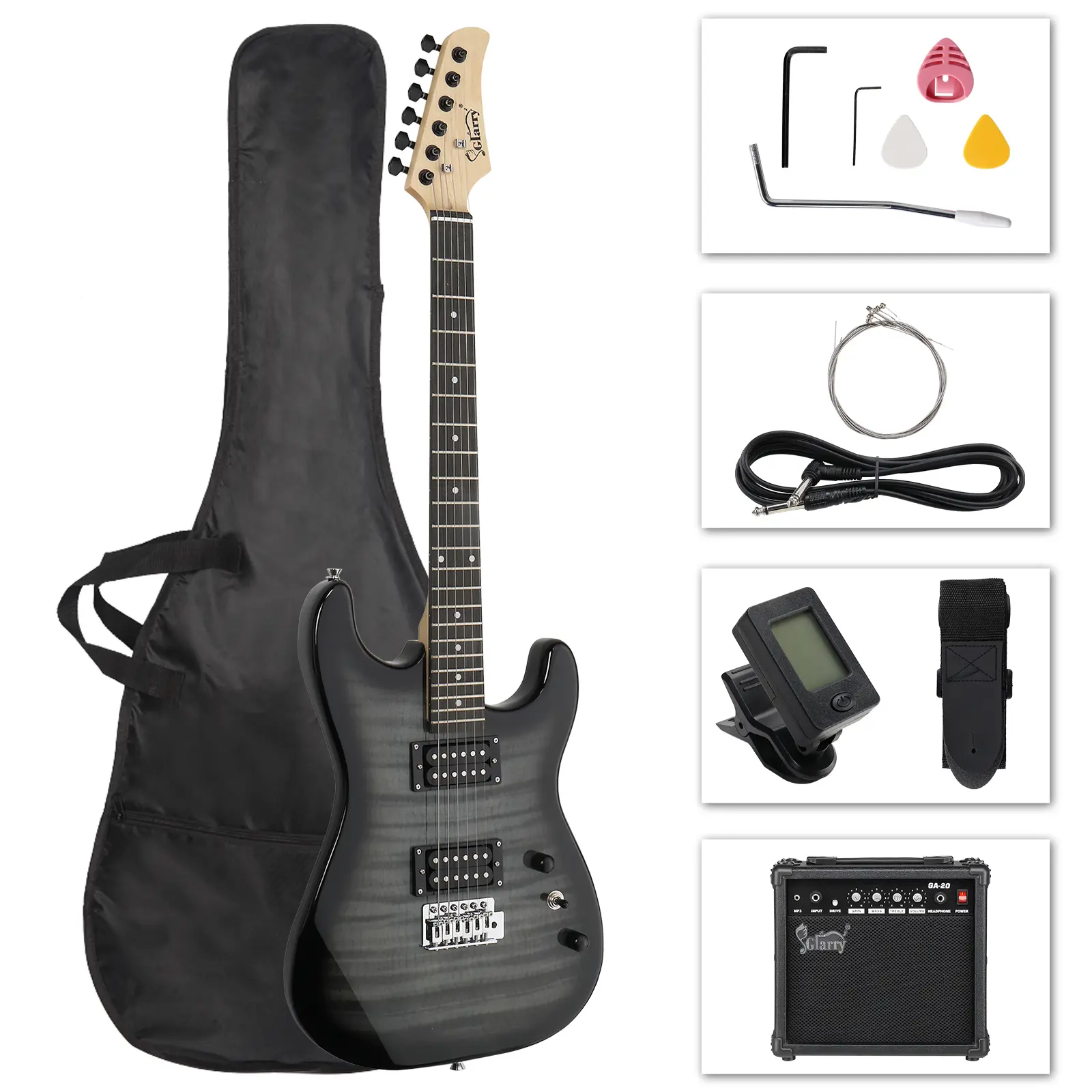 GST Stylish Tiger Stripe Electric Guitar Kit! Comes with 20W AMP, Bag, Guitar Strap - Black, Eye - Catching! tiktok shop Fathersdaygift Usb Audio Mixer Usb Audio Interface