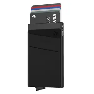 VULKIT Men's Business Minimalist Pop Up Card Holder with Money Pocket, RFID Blocking Slim Metal Wallet, Holds 5 Cards - VC104, Business Minimalist Wallet