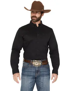 Cody James Men's Basic Solid Long Sleeve Button-Down Stretch Western Shirt - Cjsp26w17-Blk