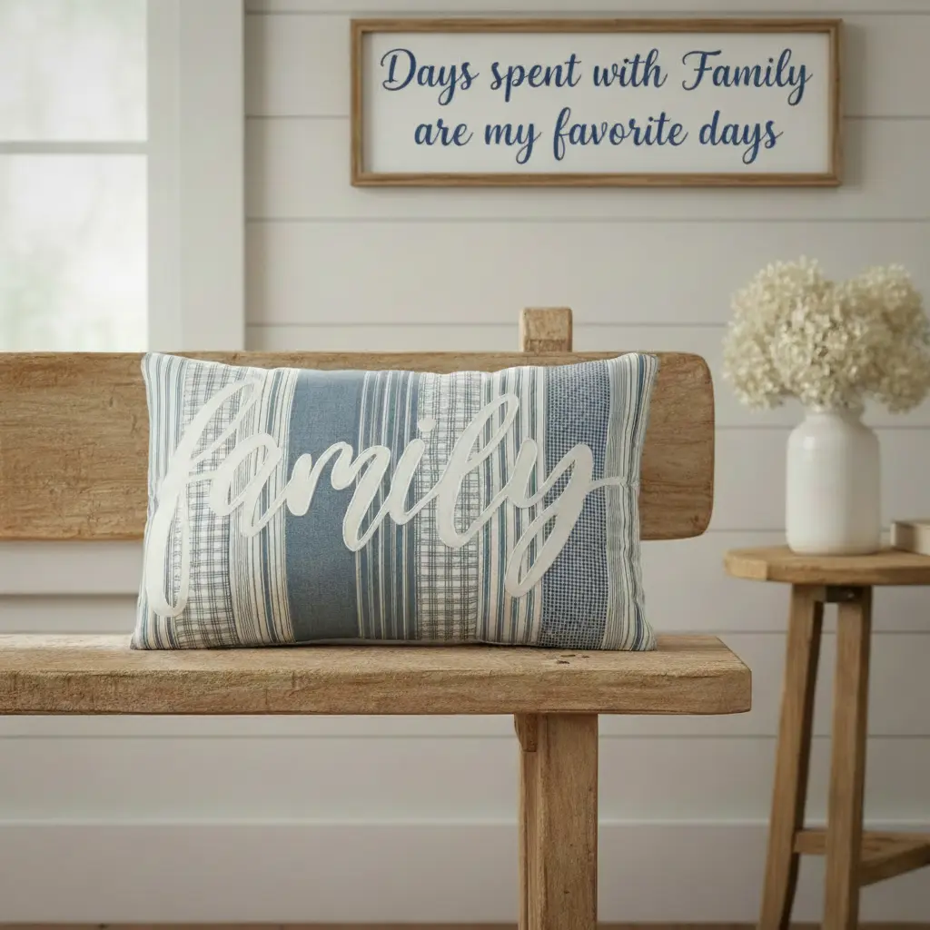 Farmstead Blue Striped Cushion, Family-Sized Decorative Pillow for Bedding & Linens