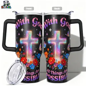 Stainless Steel Insulated Hydration Tumbler with Lid, Insulated Cup, 40oz 30oz 22oz, Double Wall Vacuum Insulated Water Bottle Hot Cold 24 Hours, Leakproof Travel Mug With God All Things Are Possible Floral, Insulated Travel Drinkware