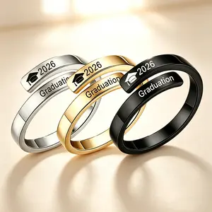Class of 2026 Graduation Ring – Adjustable Open Twist Band Ring, Engraved “2026 Graduation”, Stainless Steel Unisex Keepsake Gift for Him & Her, High School College Graduation Jewelry