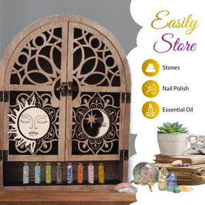 Sun and Moon Storage Rack Accessories Home Wooden Wall-Mounted Handicrafts Crystal Display Rack Openable Decorative Storage for Stones Nail Polish Essential Oil