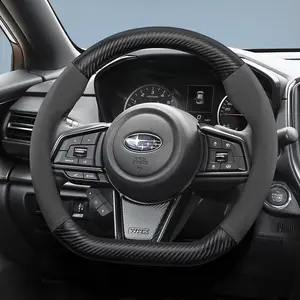 For Subaru carbon fiber texture leather suede steering wheel cover accessories, ultra-thin non-slip, for Impreza, WRX, Legacy, Outback, Forester, Crosstrek, XV, Ascent, Evoltis, Solterra, Tribeca, Baja, BRZ, etc.Available in black, mocha, red, brown