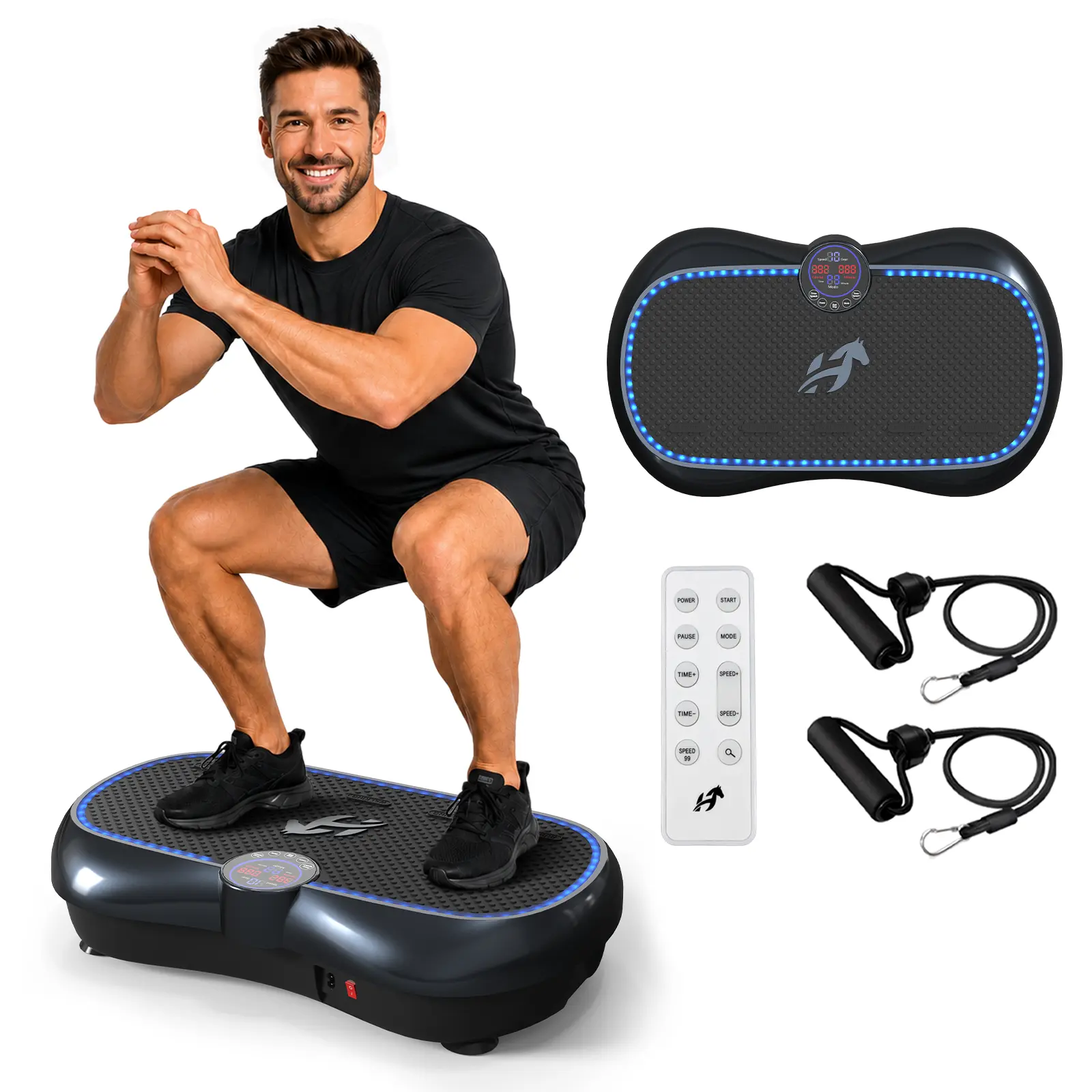 HOPHORSE Vibration Plate Home Workout 500LB Fitness, Compact Whole Body Vibration Platform with LCD Screen, Resistance Bands & Remote Control for Core Strength Training.