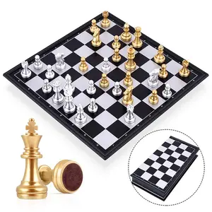 International Chess Set with Folding Magnetic Chess Board, Portable Chess Game for Children & Adults, Home & Travel, Tabletop Chess Board, Strategy Board Games, Family Board Games