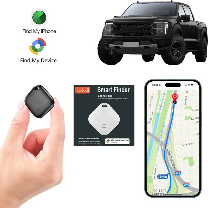 F02-Black Compact Smart Bluetooth Tracker Device - F02-Black-iOS Compatible, Map & Mobile Sync, Water-Resistant, Remote, Secure Attach, 1-Year Rechargeable Battery, 2-Way Separation & Vibration Alerts for Keys, Backpacks, Luggage Handles