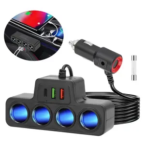 7 in 1 Car Charger Adapter with 4 Power Outlets, 2 USB QC3.0 & 2 PD Type-C Ports, - Fast Charging Socket Splitter for Car, Truck, SUV Accessories