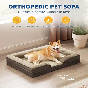 Orthopedic Dog Beds for Extra Large Dogs, Waterproof Memory Foam Pet Bed with Sides, Non-Slip Bottom and Egg-Crate Foam Big Dog Couch Bed with Washable Removable Cover