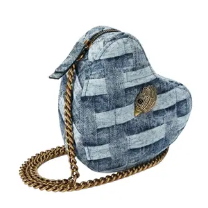 Denim Heart Crossbody Bag, Y2K Aesthetic Woven Fabric, Luxury Streetwear Style, KG London Kensington Heart Bag Denim