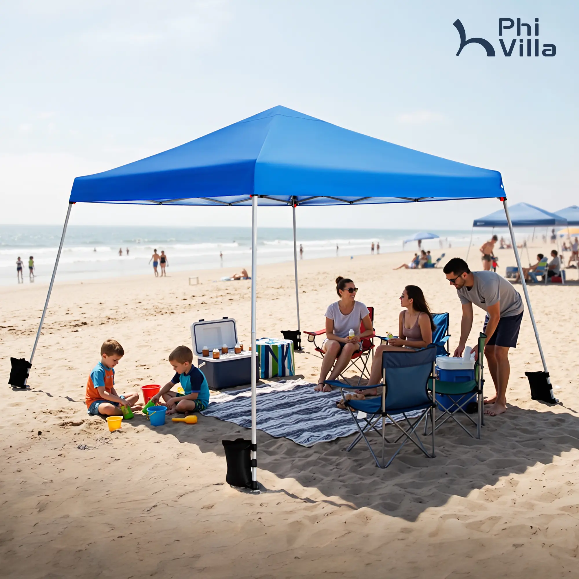 PHI VILLA 12'x12' Slant Leg UV Block Sun Shade Canopy with 3 Position Height Adjustable, 100% Waterproof, High Grade Powder Coated Steel Frame