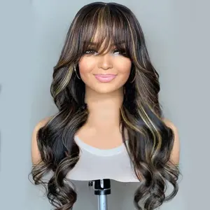 Jessie's Wig [Julia] 13X5 Highlight Honey Blonde Pre Cut Lace Front Wig With Bangs Black Color Brown Color  Human Hair Lace Front Wigs