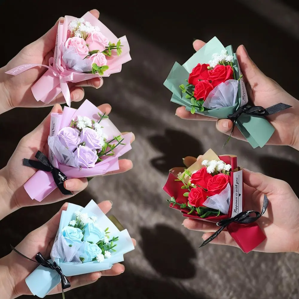 Mini Artificial Rose Bouquet, 1 Set Creative DIY Spring Faux Flower Decoration, No Vase Needed, Perfect for Home Decor & Romantic Gifts, Artificial Bouquets, Fake Flowers