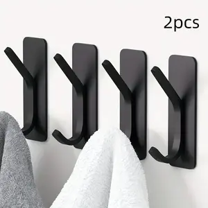 Metal Adhesive Towel Hooks, No Drilling Wall Mounted Bathroom & Kitchen Hooks, Shower Hook, Strong Backing for Towels, Robes, Free Installation, Self Adhesive Hooks