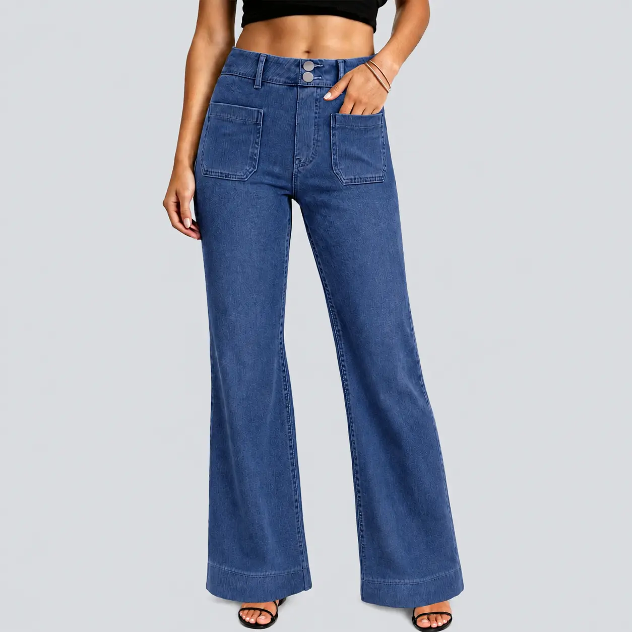 FireSwan Women's High-Waisted Straight Leg Basic Jeans, Stretchy Pull-On Knit Denim Bottoms with Vintage Patch Pockets, Soft Casual Everyday Pants