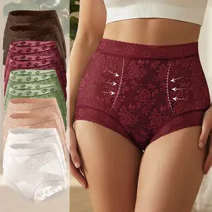 Morelect 10 Pcs Women's High Waist Lace Panties, Multicolor Floral Assorted, Front Cross Breathable Lightweight, Everyday Summer Comfort Briefs,mothersdaygift.