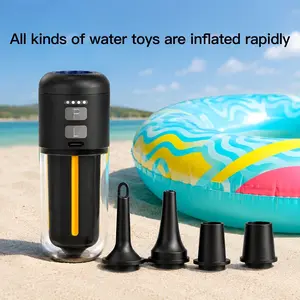 Portable mini air pump, suitable for air mattresses and pool floats, featuring fast inflation and vacuum storage, equipped with three-level LED lights, type-c charging, and a travel pump. Available on TikTok store, perfect for summer vibes camping
