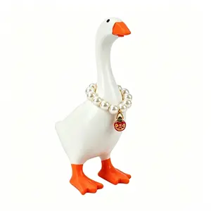 Whimsical Desk Pet, Cute 7 Inch Magnetic Goose Figurine Wearing Pearl Necklace, Creative Mechanical Keyboard Companion, Tech Gaming Setup Accessory, Funny Office Cubicle Decor, Quirky Workstation Ornament, Novelty Office Gift for Men Women Co-worker