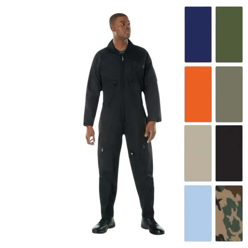 Rothco Men's Pilot Flight Suit Jumpsuit - Menswear Cotton-Polyester Uniforms, Plain Utility Clothes with Zipper, Badge Loops, Pockets; Navy Blue 7503, Black, Woodland Camo, Olive Drab, Foliage Green 7662, Khaki, Light Blue, Orange for Workwear, Cosplay