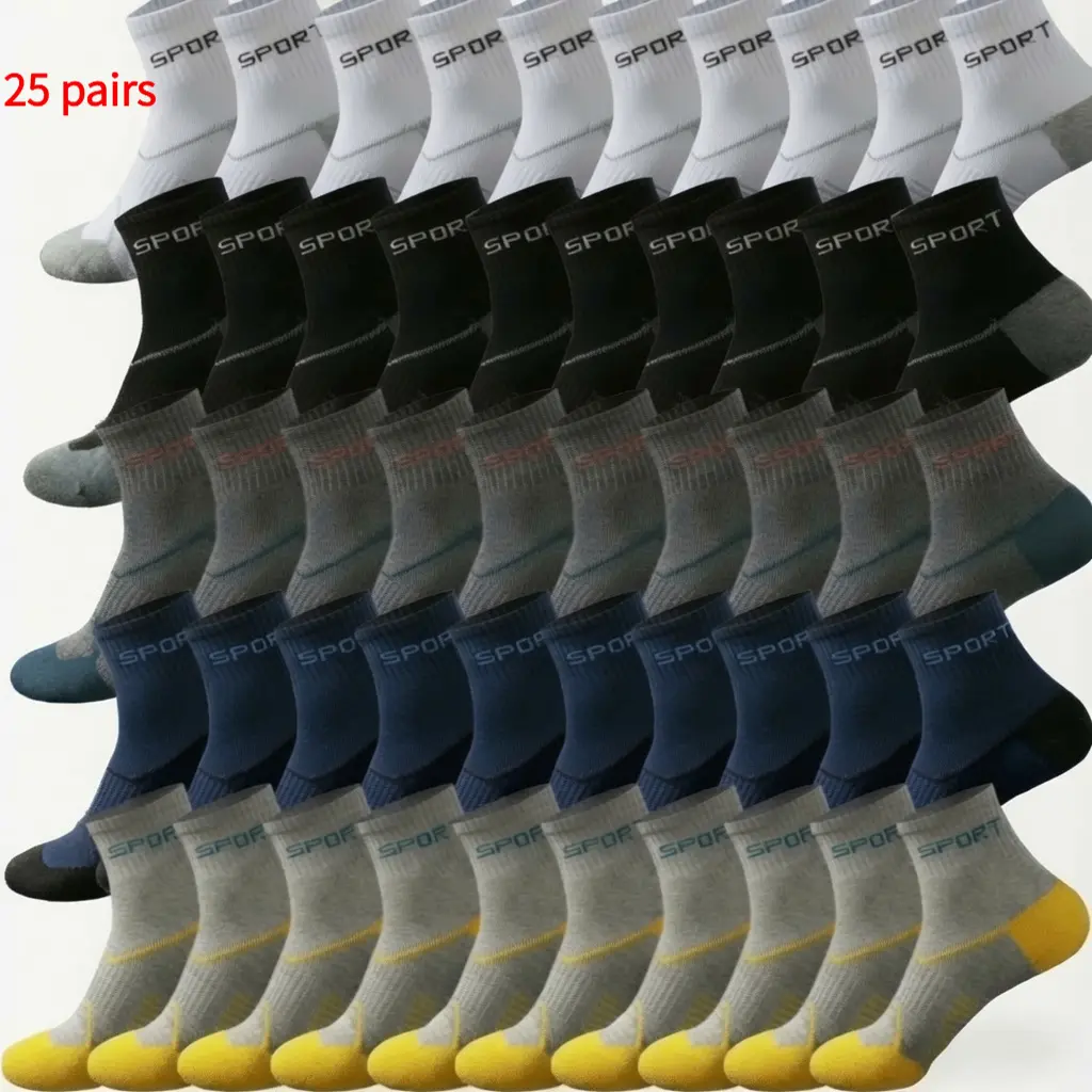 Unisex Mid-Calf Polyester Knit Socks (50 Pairs) - Universal Adults' Stretchable Solid Color Athleisure Style, Reinforced Toe & Heel, Durable for Soccer & Futsal Training, All Seasons Wear, Hand Wash Only, One-Size