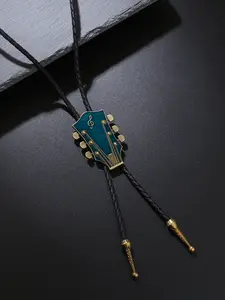 Vintage Music - Style Guitar Head Bolo Tie - Braided Rope with Enamel Metal Clasp, Trendy Personalized Niche Accessory for Men & Women