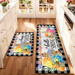 2 count Easter Kitchen Mat Set, Farmhouse Kitchen Rugs Sets, Kitchen Area Rug, Flower Pattern Rugs, Floral Pattern Rug, Easter Bunny Flower Egg Stripe Decorative Rug Mats, Non-Slip Soft Low Height, Spring Summer Home Decor, Holiday Cooking & Celebrations